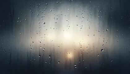 Raindrops on Window. Closeup Rainy Blurred Glass Surface Texture.