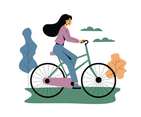 Woman Cycling Around The Park | Summer Outdoor Activity