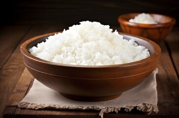 White Rice In A Wooden Bowl