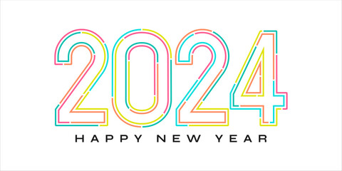 2024 number design. 2024 Happy New Year logo text design. Vector illustration logo for template, diaries, notebooks, calendars.
