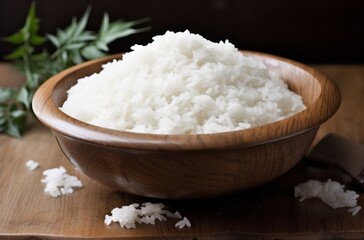 Obraz na płótnie Canvas White Rice In A Wooden Bowl