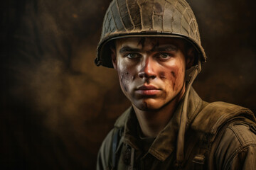 Obraz premium Historical portrait of a world war 2 army soldier wearing military uniform