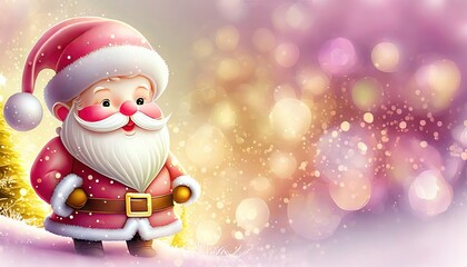 illustration christmas background  Santa Claus standing on snow falling There is space on the side for inserting text.