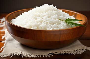 Wooden Bowl Of White Rice