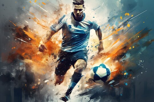 Fototapeta Graphic illustration Football Player Kicking, High-intensity Sports Abstract Design.