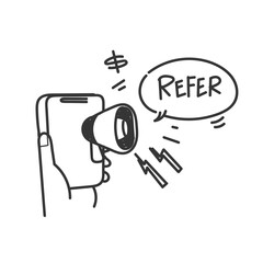 hand drawn doodle refer a friend and earn on mobile illustration