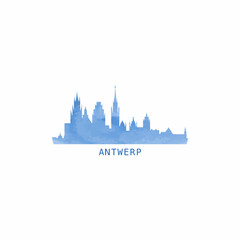 Antwerp watercolor cityscape skyline city panorama vector flat modern logo, icon. Belgium town emblem concept with landmarks and building silhouettes. Isolated graphic
