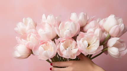 pink tulips in a hand HD 8K wallpaper Stock Photographic Image 