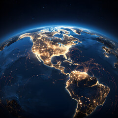 Fototapeta na wymiar The Southern Hemisphere of Earth lit up at night. Generative ai. 