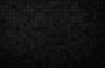 Foto op Plexiglas Dark black ceramic wall chequered and floor tiles mosaic background in bathroom. Design pattern geometric with grid wallpaper texture decoration pool. Simple seamless abstract surface grunge. © siripak