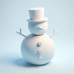 3d snowman on light blue background. - obrazy, fototapety, plakaty