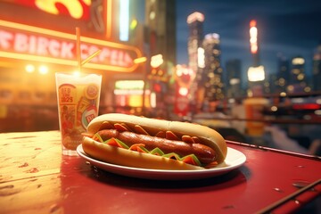 Hot Dogs Image for Menu and Restaurant Advertising, Delicious Hot Dogs Sandwich with Sausage and Mustard - obrazy, fototapety, plakaty