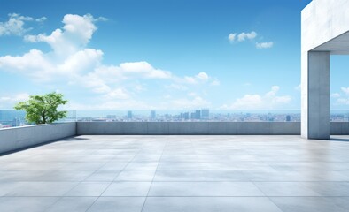 Empty square floor and city skyline with building background, text space.