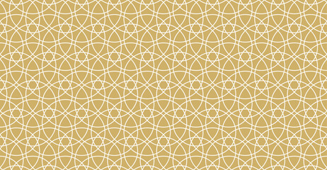 Seamless gold oriental pattern. Islamic background. Arabic linear texture. Vector illustration. - 675645633