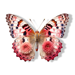 Butterfly with Vibrant Pink and Crimson Wings Dancing on a Pure White Canvas