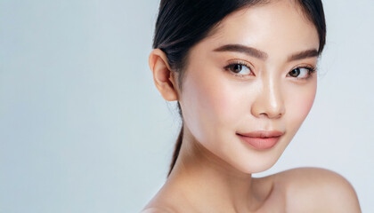 Asian woman with flawless skin, perfect for skincare ads and beauty promotions