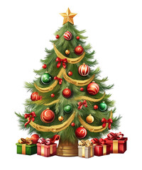 illustration of pine tree with christmas ornament ai generative