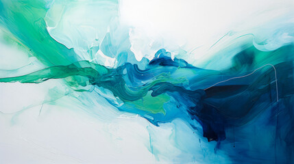 abstract background of blue and green ink in water on white background