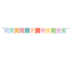Colorful bunting flag happy new year hand drawn