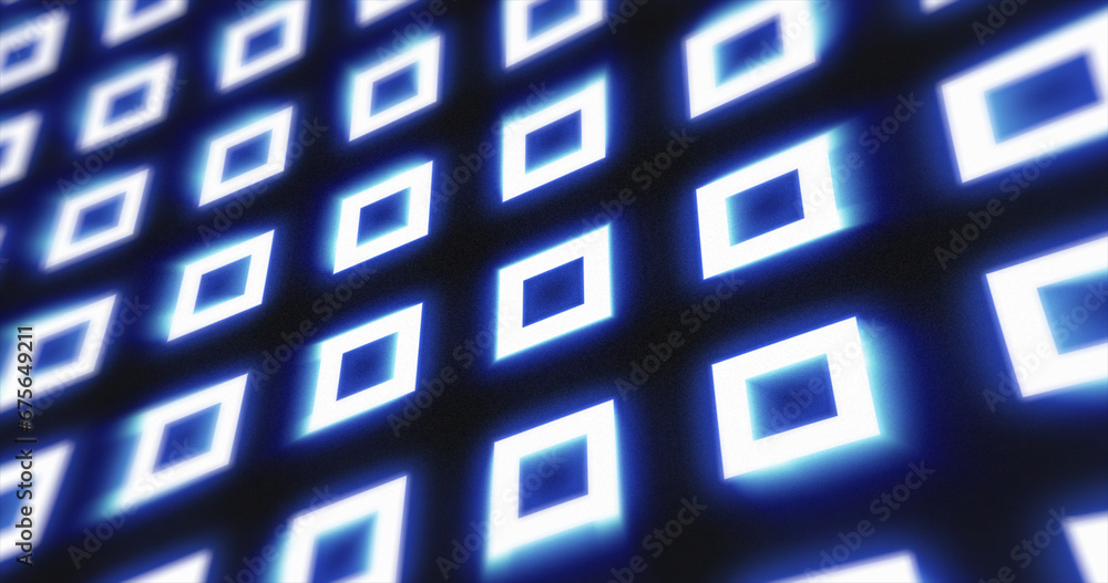 Poster abstract blue pattern of glowing geometric squares loop futuristic hi-tech black background