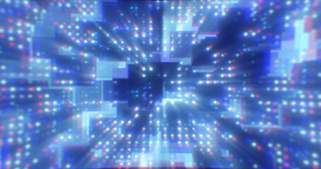 Obraz premium Abstract blue futuristic hi-tech energy particles dots and squares magical bright glowing background