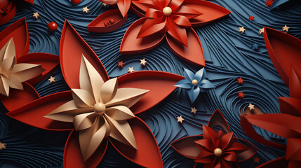wallpaper 3d of Christmas poinsettia flowers with red and blue colors
