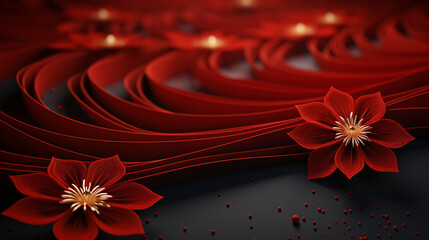3D Christmas poinsettia flowers wallpaper in red colors with gold details