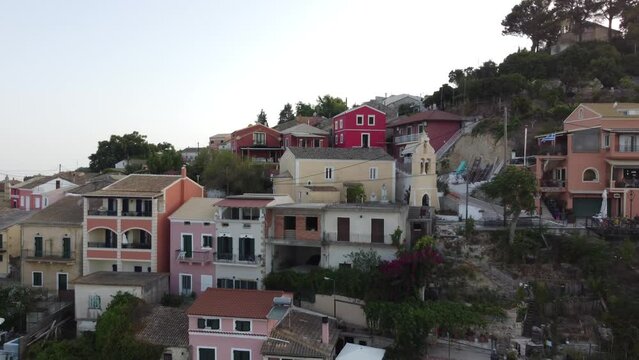 Aerial view of Chlomos village houses in Corfu, Greece