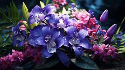 Fresh Green Leaves and Purple Flora Bouquet