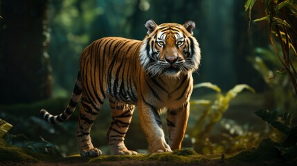 Fototapeta premium Tiger panthera tigris standing on beautiful nature background