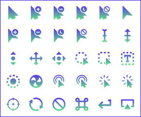 Set of cursors and selection line style. It contains such as pointer, click, mouse, arrows, icon, clock, interface, wireframe, computer and other elements.