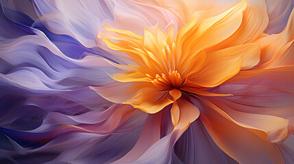 Macro closeup of purple and yellow fractal flower digital artwork