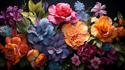 A bouquet of Colorful flowers with a black background