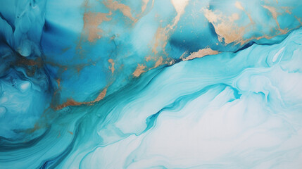 Fototapeta na wymiar Gold marble cyan background abstract with Generative Ai. Ocean watercolor texture blue pattern.