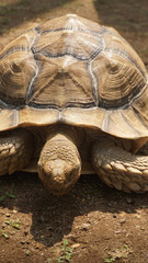 Fototapeta premium A large brown turtle walks on the ground