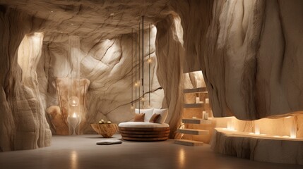  interior design made of natural stone, copy space, 16:9