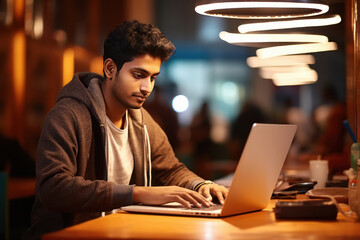 college student using laptop at library