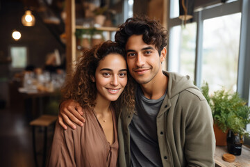 Young indian couple giving happy expression