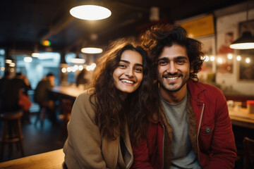 Young indian couple giving happy expression