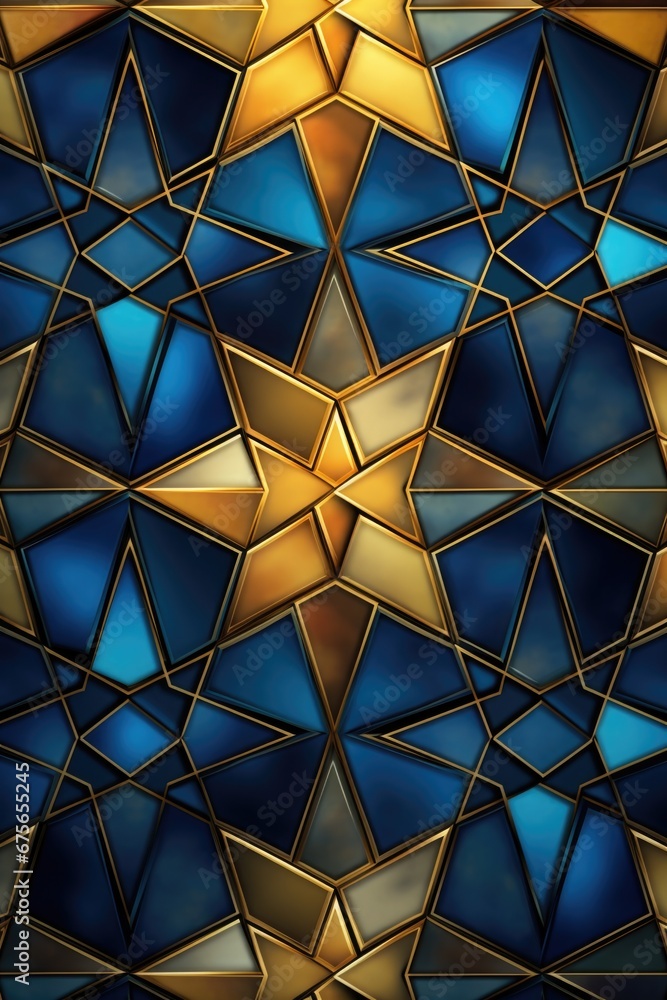 Aufkleber A vibrant and elegant background featuring a beautiful blue and gold stained glass design. Perfect for adding a touch of sophistication and color to various projects.