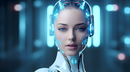 Beautiful female robot with artificial intelligence