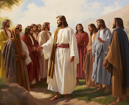 Oil painting of Jesus Christ and his twelve disciples