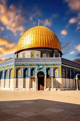 The picture shows the Dome of the Rock on the Temple. This image can be used to depict religious landmarks and historical architecture.