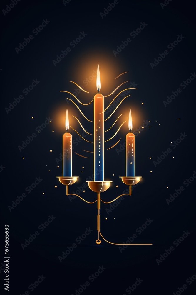 Poster three candles are lit on a dark background. suitable for various occasions and events.
