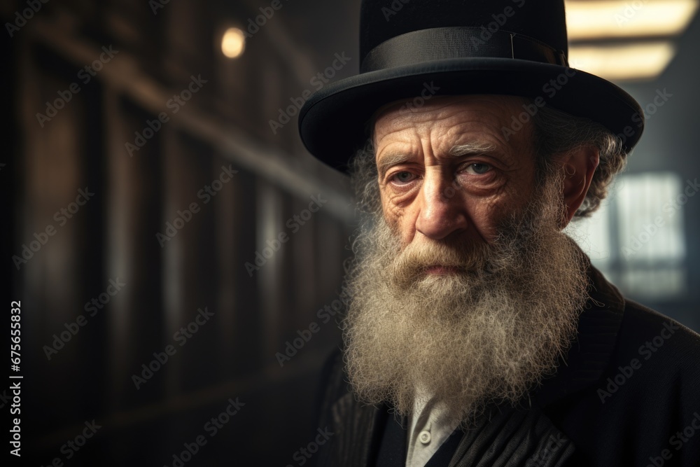 Poster a picture of a man with a long beard wearing a top hat. this image can be used to portray a distingu