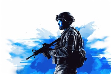 Fototapeta premium A powerful silhouette of a soldier holding a rifle. Perfect for military-themed projects or patriotic designs