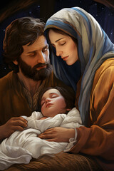 Nativity, Baby Jesus with Joseph and Virgin Mary © xavmir2020