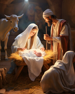 Nativity scene of the Lord Jesus born in a manger