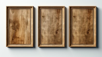 Three Wooden Frames on a White Wall