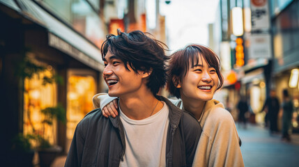 Young couple traveling. lifestyle portrait of asian people